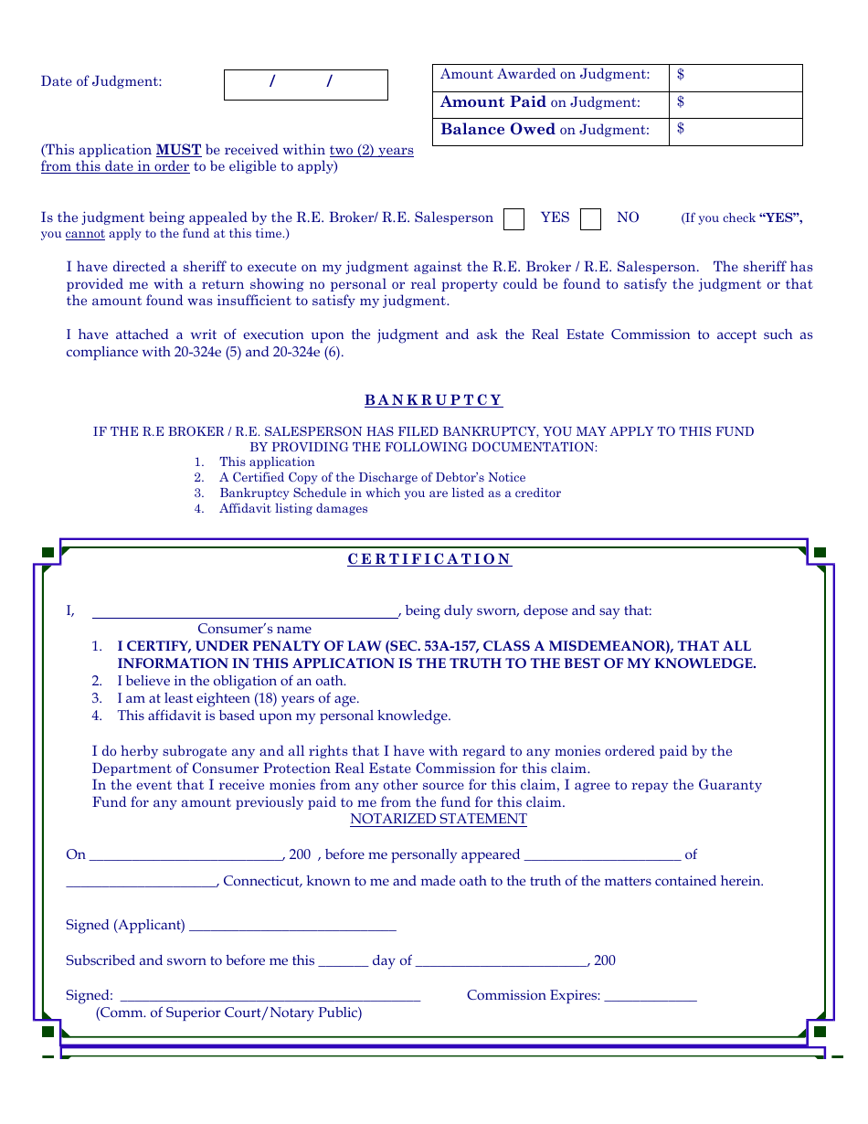 Form REGF-05 Application for Reimbursement From the Real Estate Guaranty Fund - Connecticut, Page 2