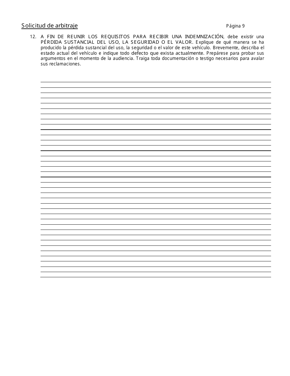 Solicitud De Arbitraje - Programa De Resolucion De Disputas Sobre Automoviles - Connecticut (Spanish), Page 12