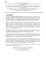 Solicitud De Arbitraje - Programa De Resolucion De Disputas Sobre Automoviles - Connecticut (Spanish)
