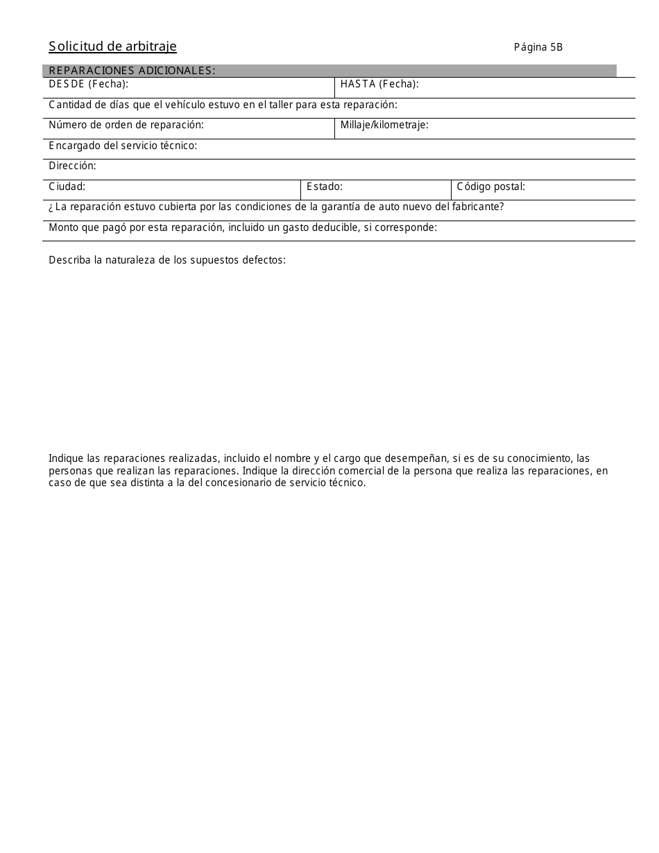 Solicitud De Arbitraje - Programa De Resolucion De Disputas Sobre Automoviles - Connecticut (Spanish), Page 8