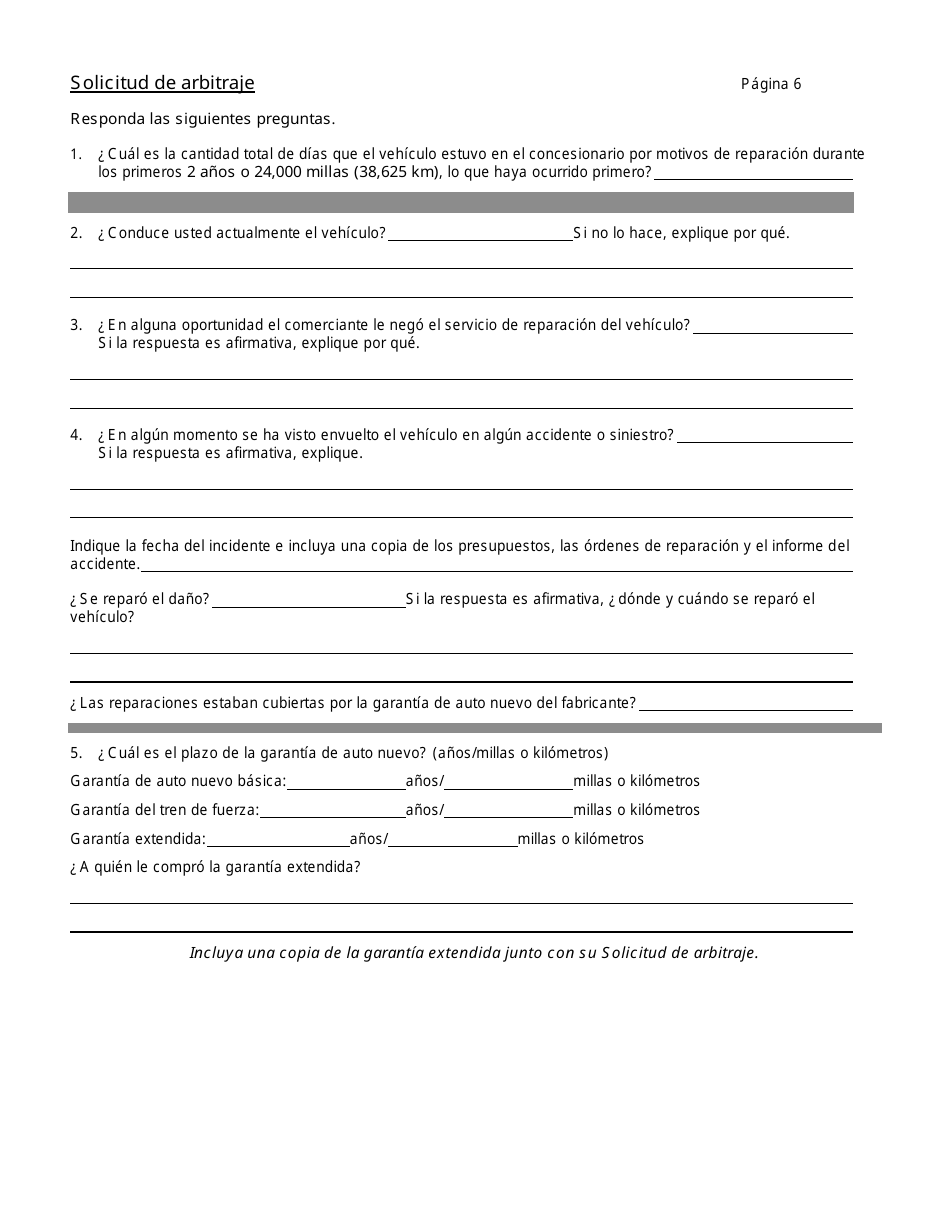 Solicitud De Arbitraje - Programa De Resolucion De Disputas Sobre Automoviles - Connecticut (Spanish), Page 9