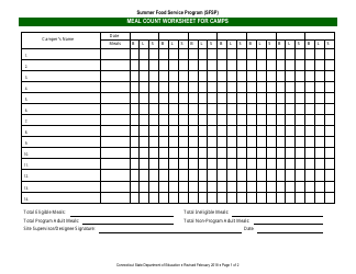 Document preview: Meal Count Worksheet for Camps - Connecticut