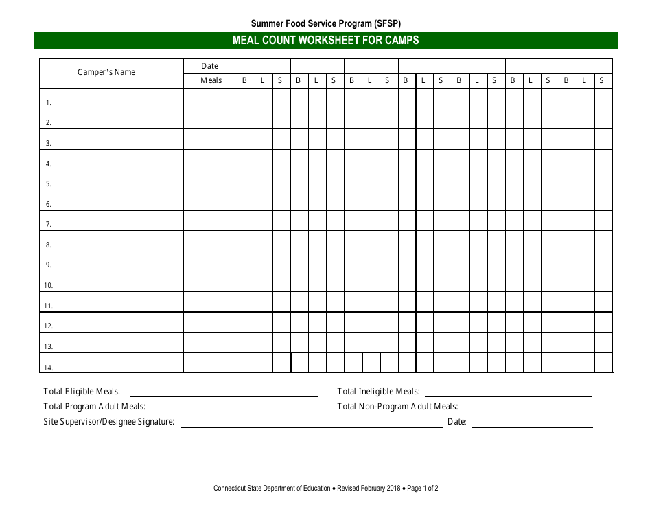 Connecticut meal count worksheet for camps fill out sign online and