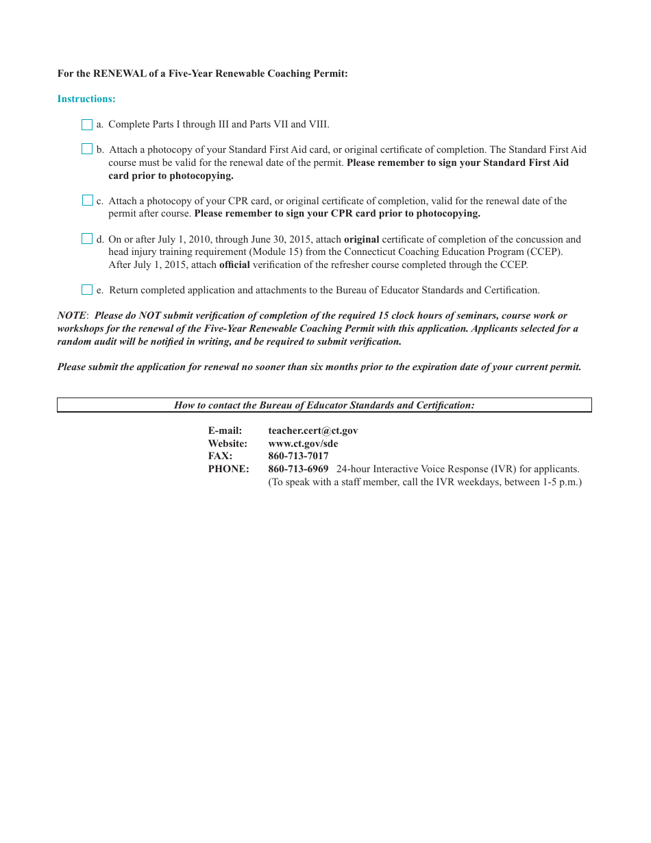 Form ED185 Application for Five-Year Renewable Coaching Permit - Connecticut, Page 4