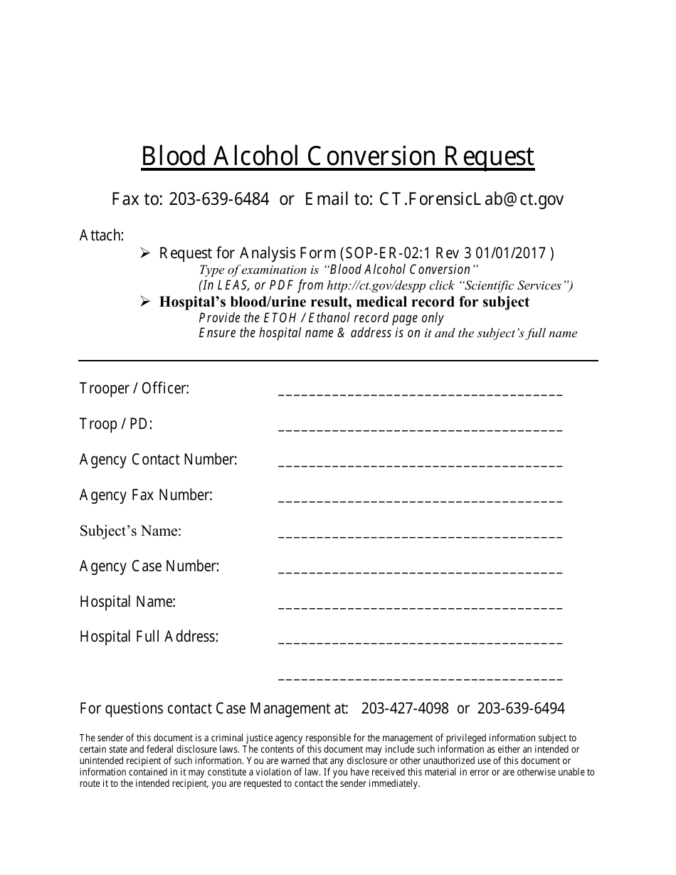 Blood Alcohol Conversion Request Form - Connecticut, Page 1