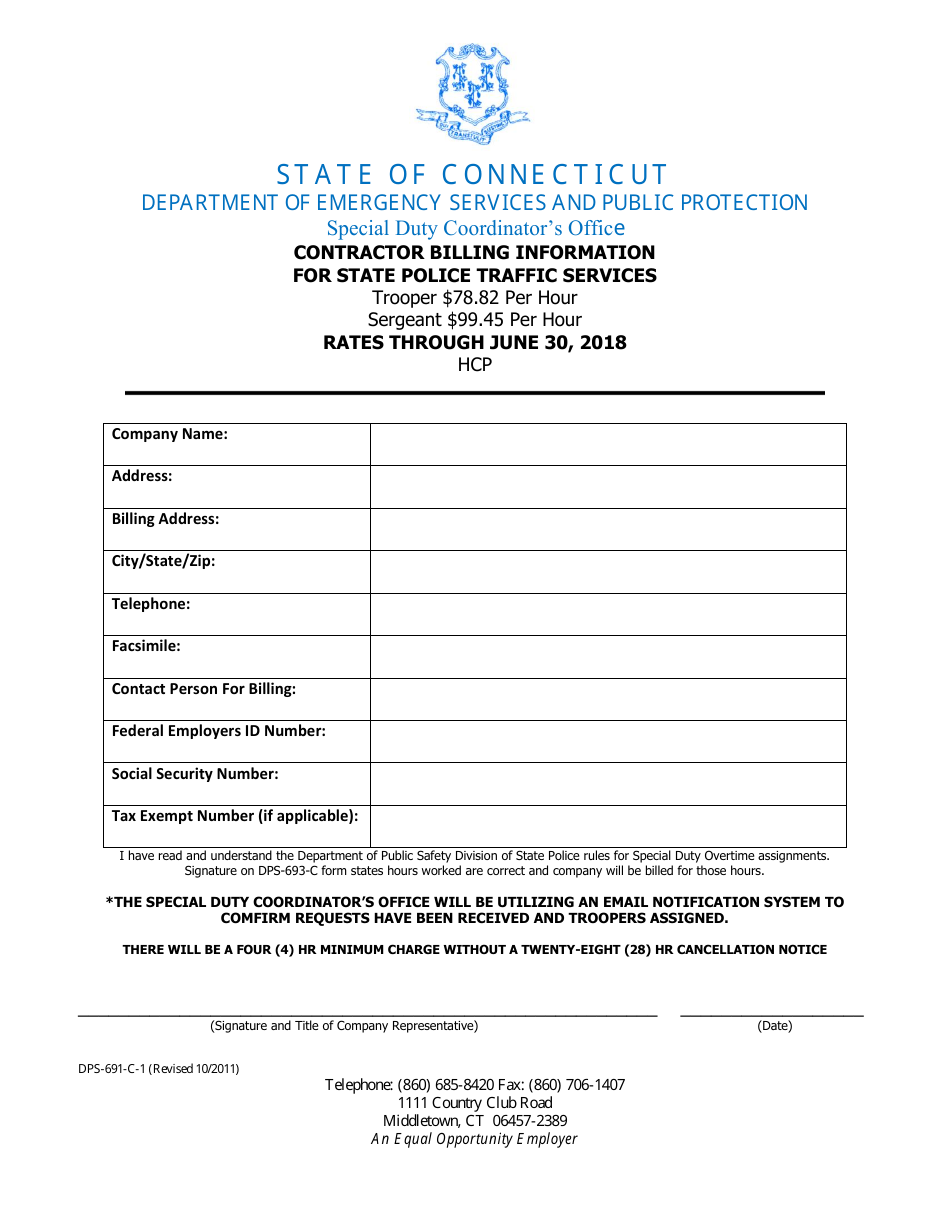 Form DPS-691- -1 Request and Cancellation Form for State Police Traffic Services - Connecticut, Page 4