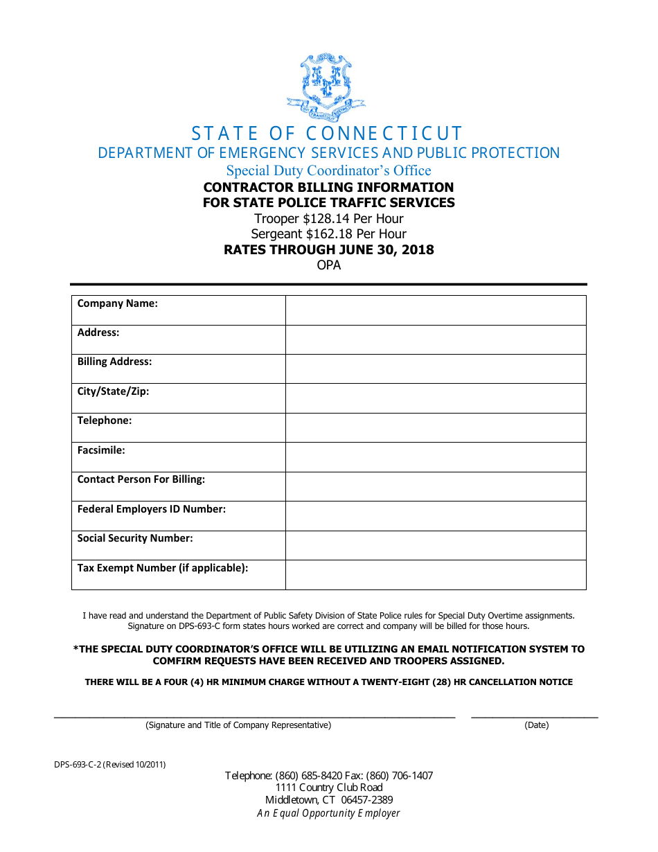 Form DPS-693-C-1 Request and Cancellation Form for State Police Traffic Services - Connecticut, Page 4