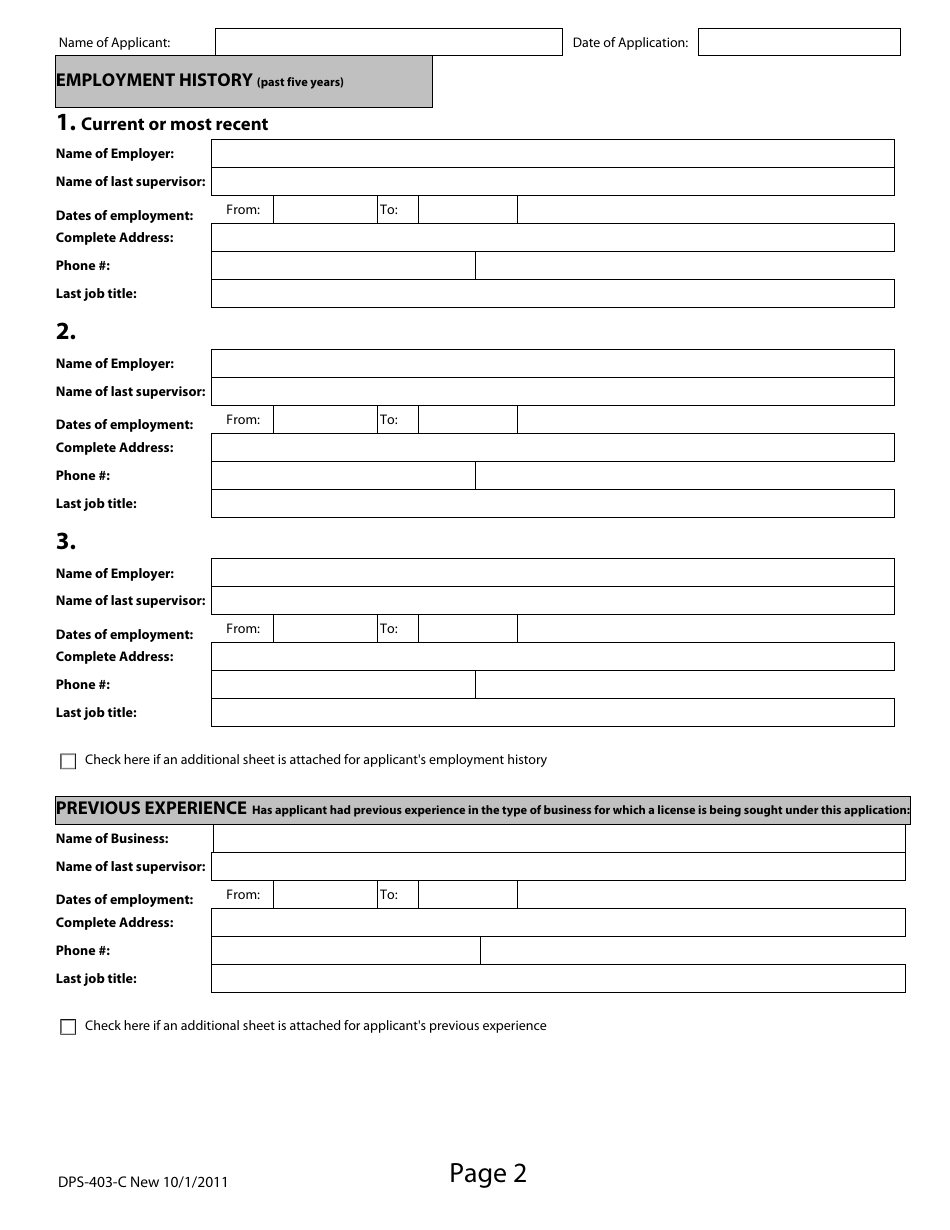 Form DPS-403-C Application for Licensing Under C.g.s. Chapters 409 / 414 - Connecticut, Page 2