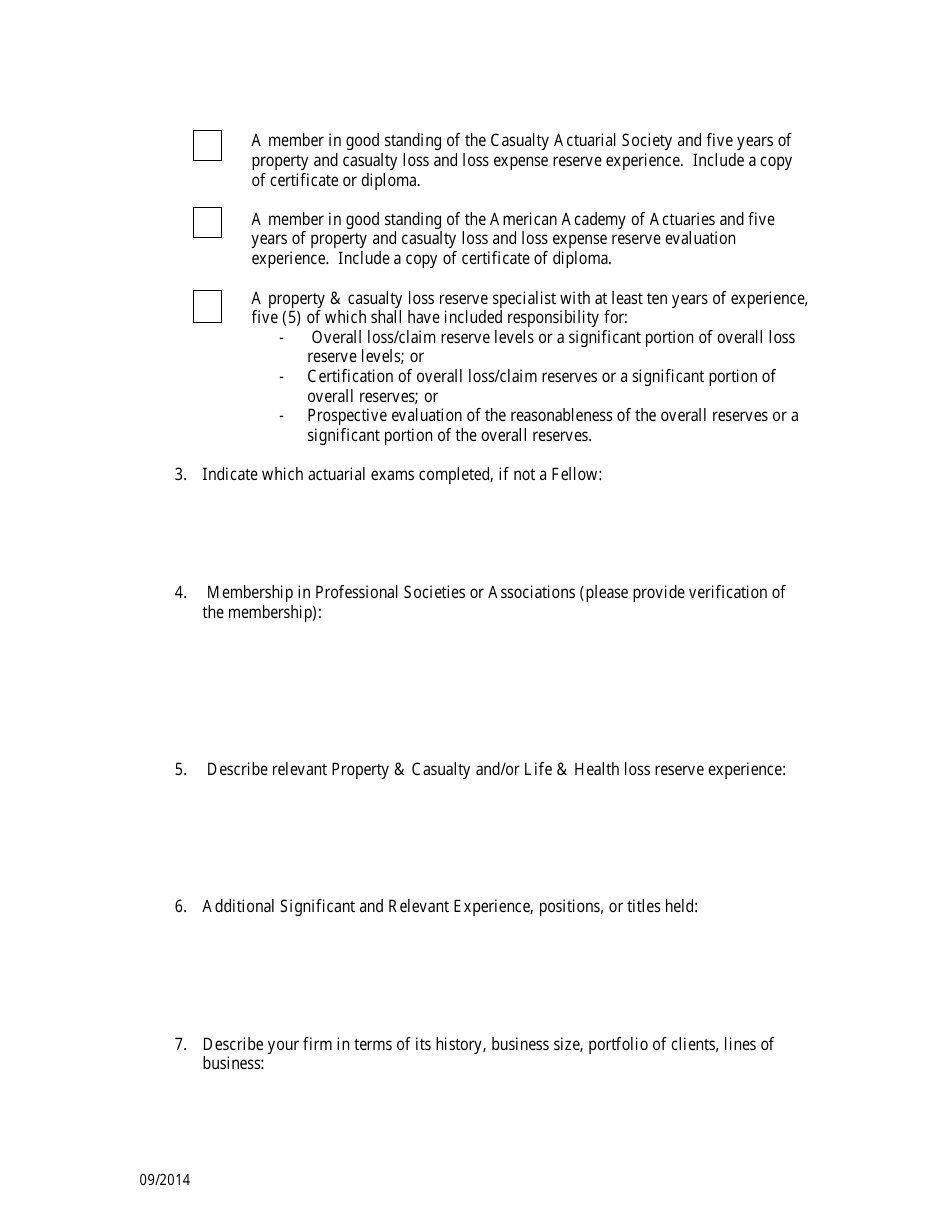 Application for Recognition - Captive Insurance Company Actuarial Services and Opinions and / or Loss Reserve / Expense Certification - Connecticut, Page 2