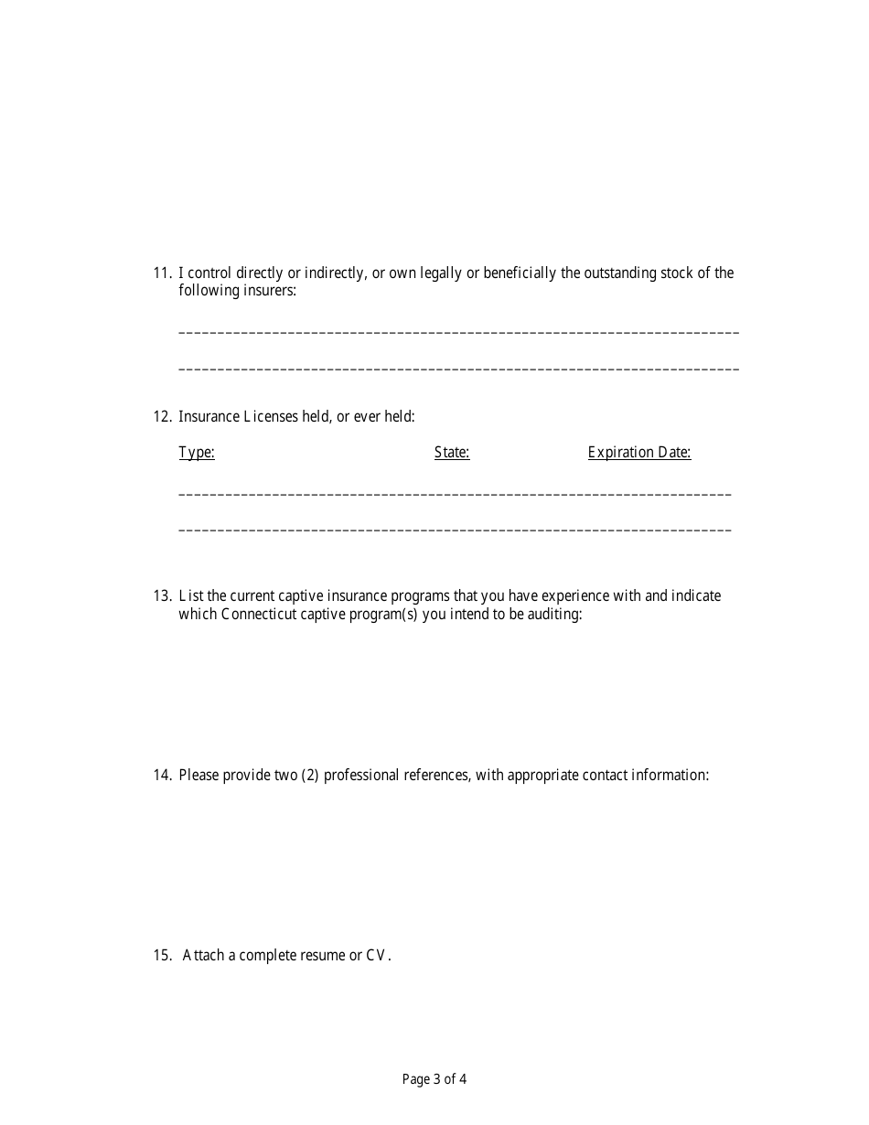 Application for Recognition - Captive Insurance Company Independent Certified Public Accountant - Connecticut, Page 3