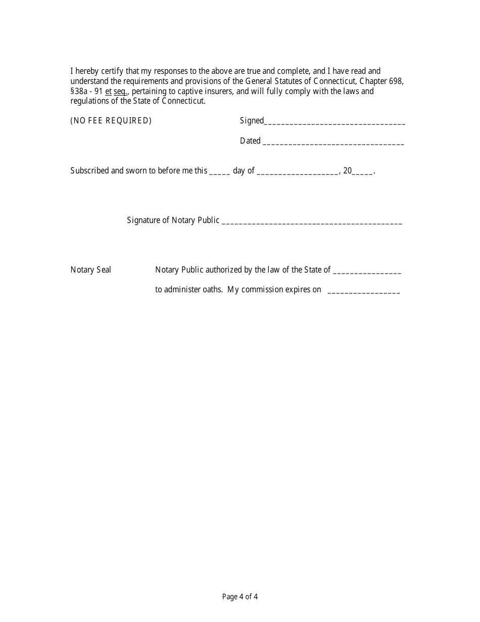Application for Recognition - Captive Insurance Company Independent Certified Public Accountant - Connecticut, Page 4