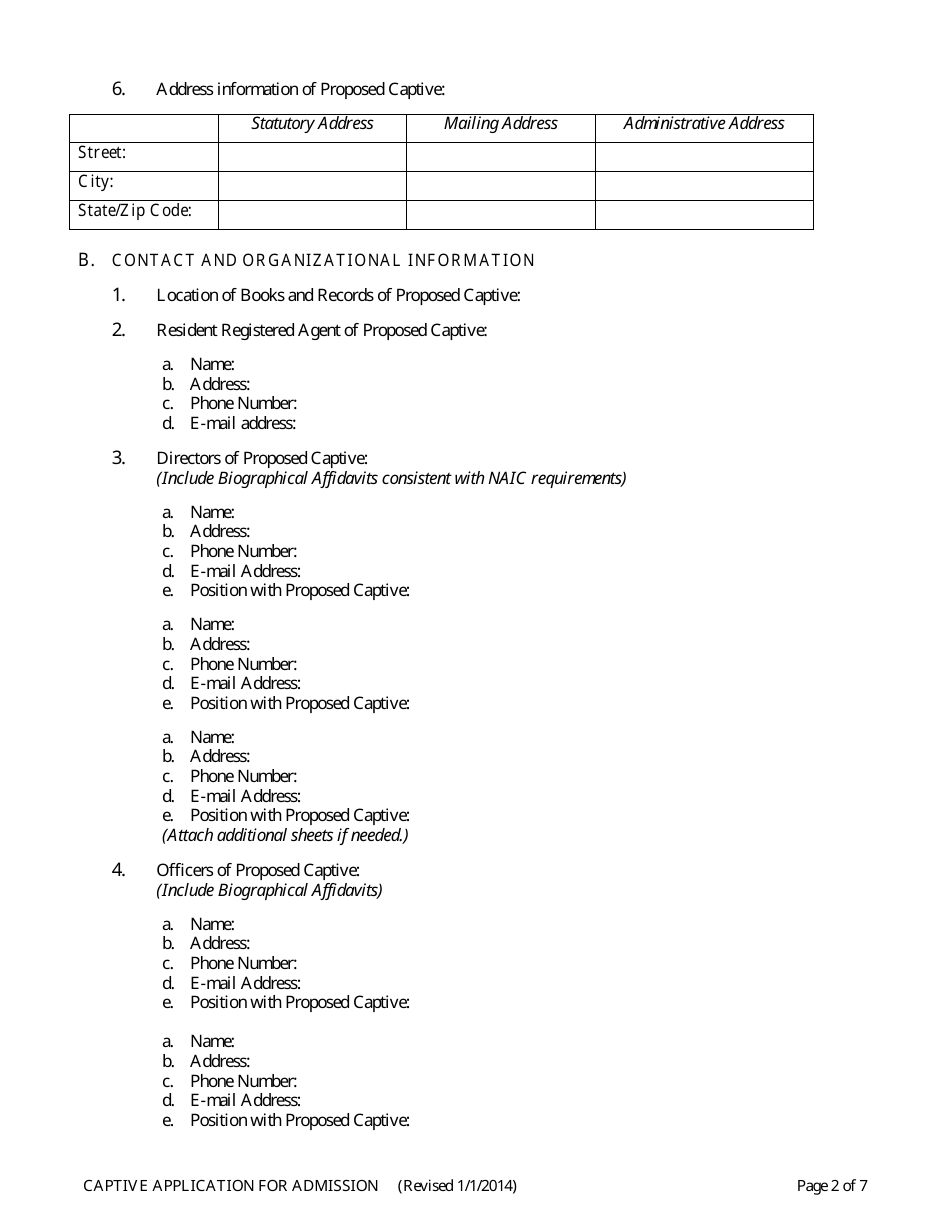 Captive Insurance Company - Application for Admission - Connecticut, Page 2