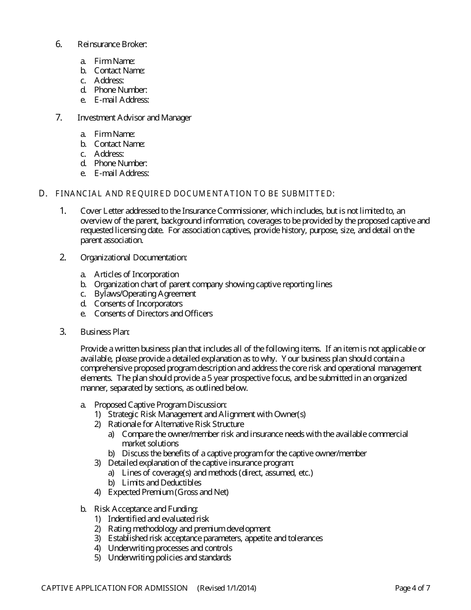 Captive Insurance Company - Application for Admission - Connecticut, Page 4
