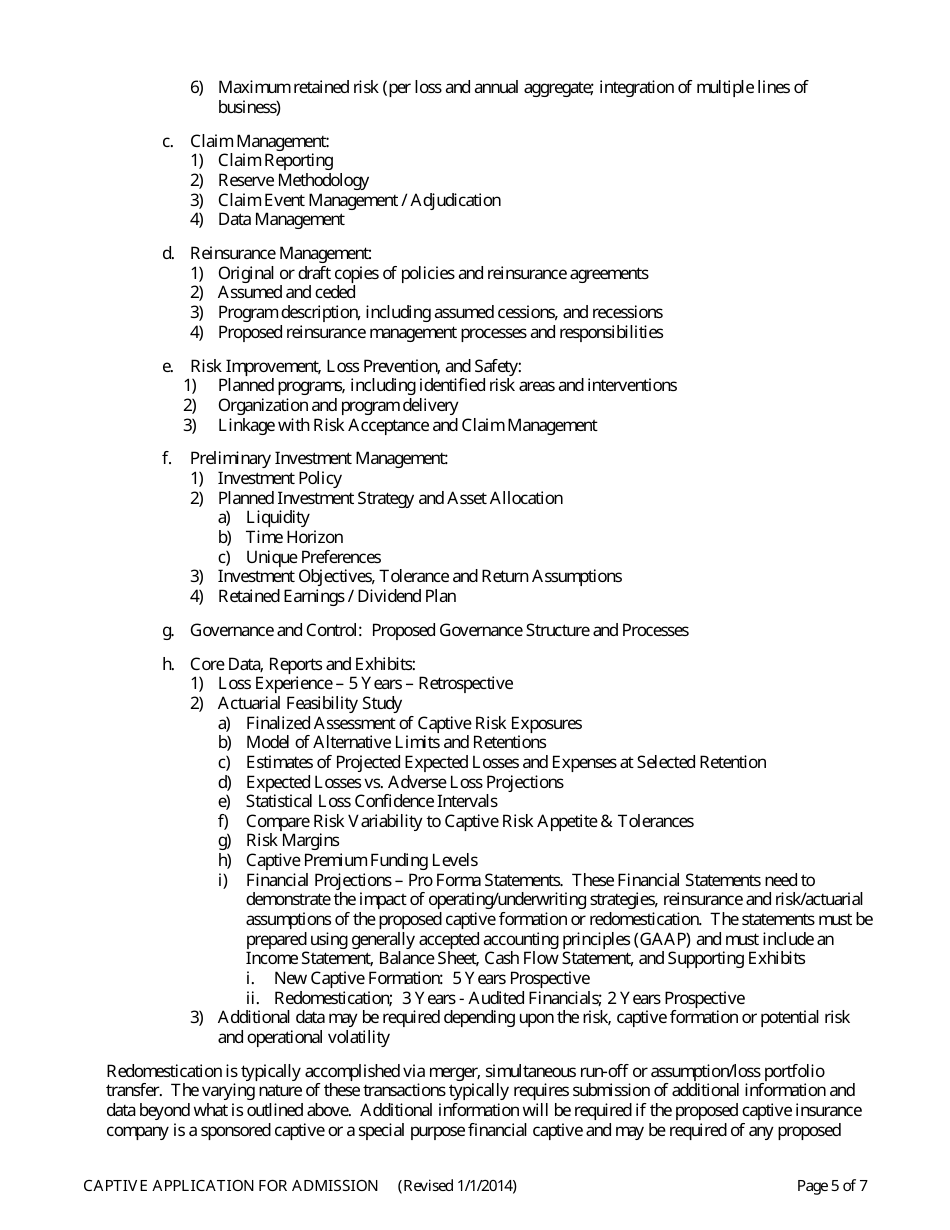Captive Insurance Company - Application for Admission - Connecticut, Page 5