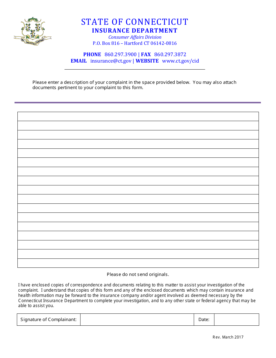 Consumer Complaint Form - Connecticut, Page 2
