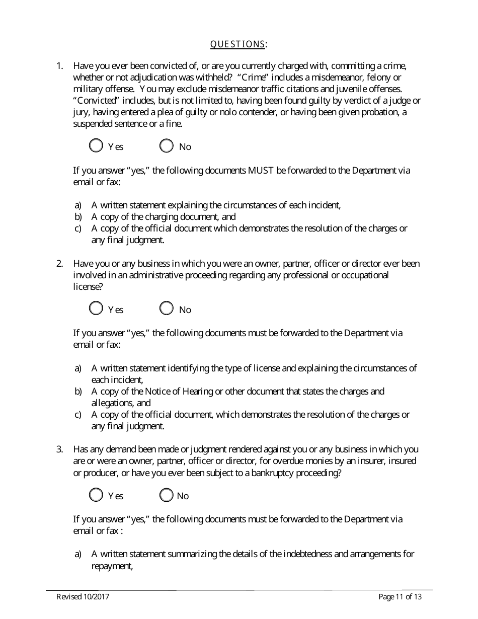 Connecticut Surety Bail Bond Initial License Application Form - Connecticut, Page 11