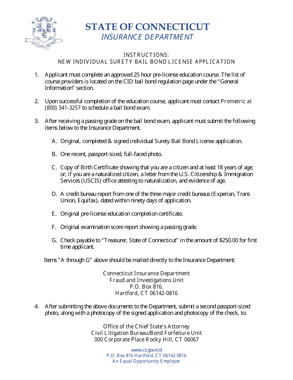 Connecticut Surety Bail Bond Initial License Application Form - Connecticut, Page 1