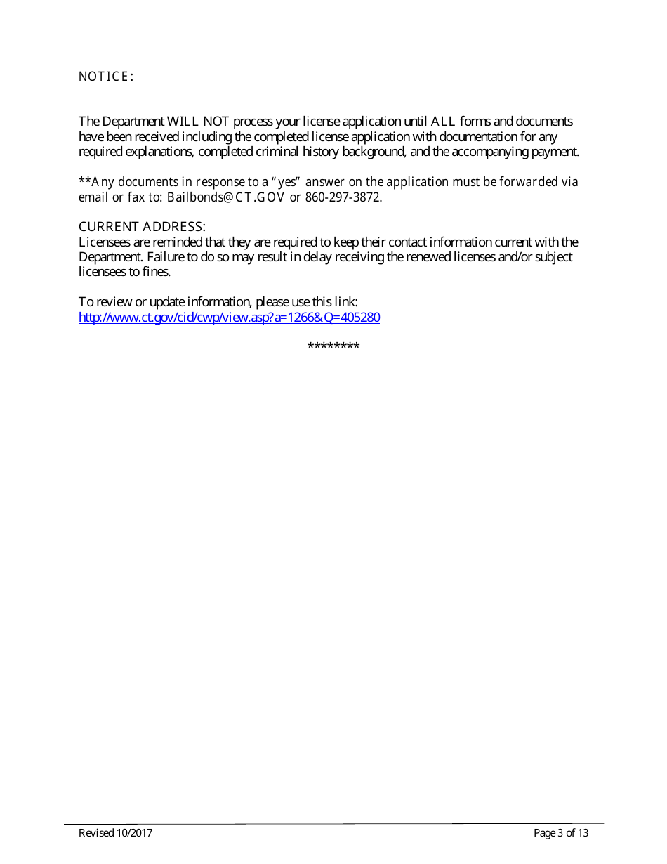 Connecticut Surety Bail Bond Initial License Application Form - Connecticut, Page 3