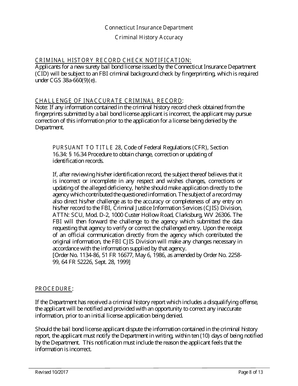 Connecticut Surety Bail Bond Initial License Application Form - Connecticut, Page 8