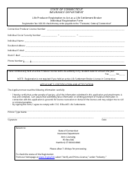 &quot;Life Producer Registration to Act as a Life Settlement Broker Individual Registration Form&quot; - Connecticut