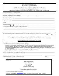 &quot;Life Producer Registration to Act as a Life Settlement Broker Business Entity Registration Form&quot; - Connecticut