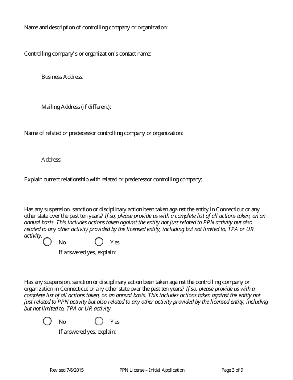 Preferred Provider Network (Ppn) License Application Form - Connecticut, Page 3