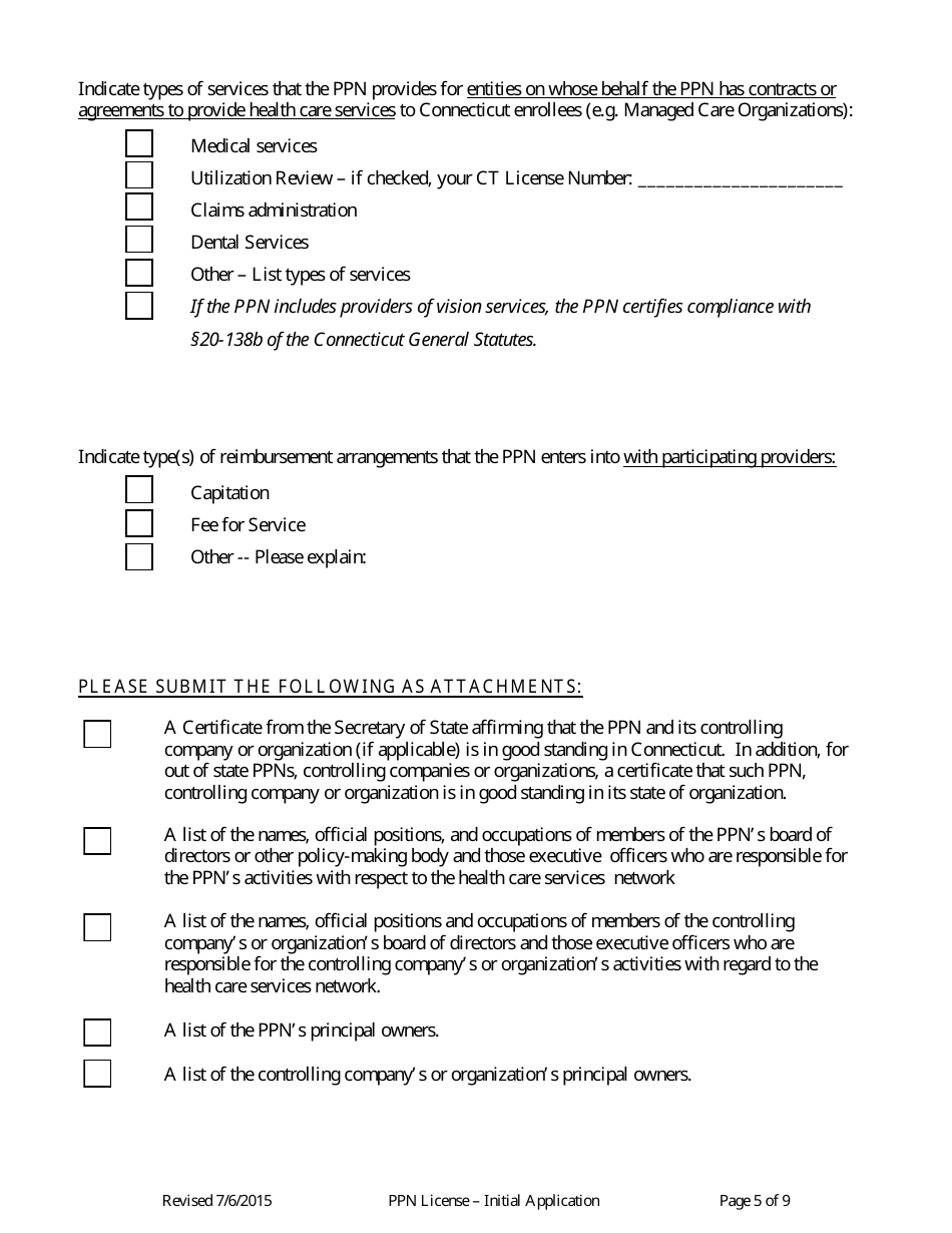 Preferred Provider Network (Ppn) License Application Form - Connecticut, Page 5