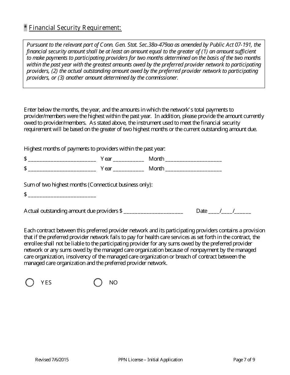 Preferred Provider Network (Ppn) License Application Form - Connecticut, Page 7