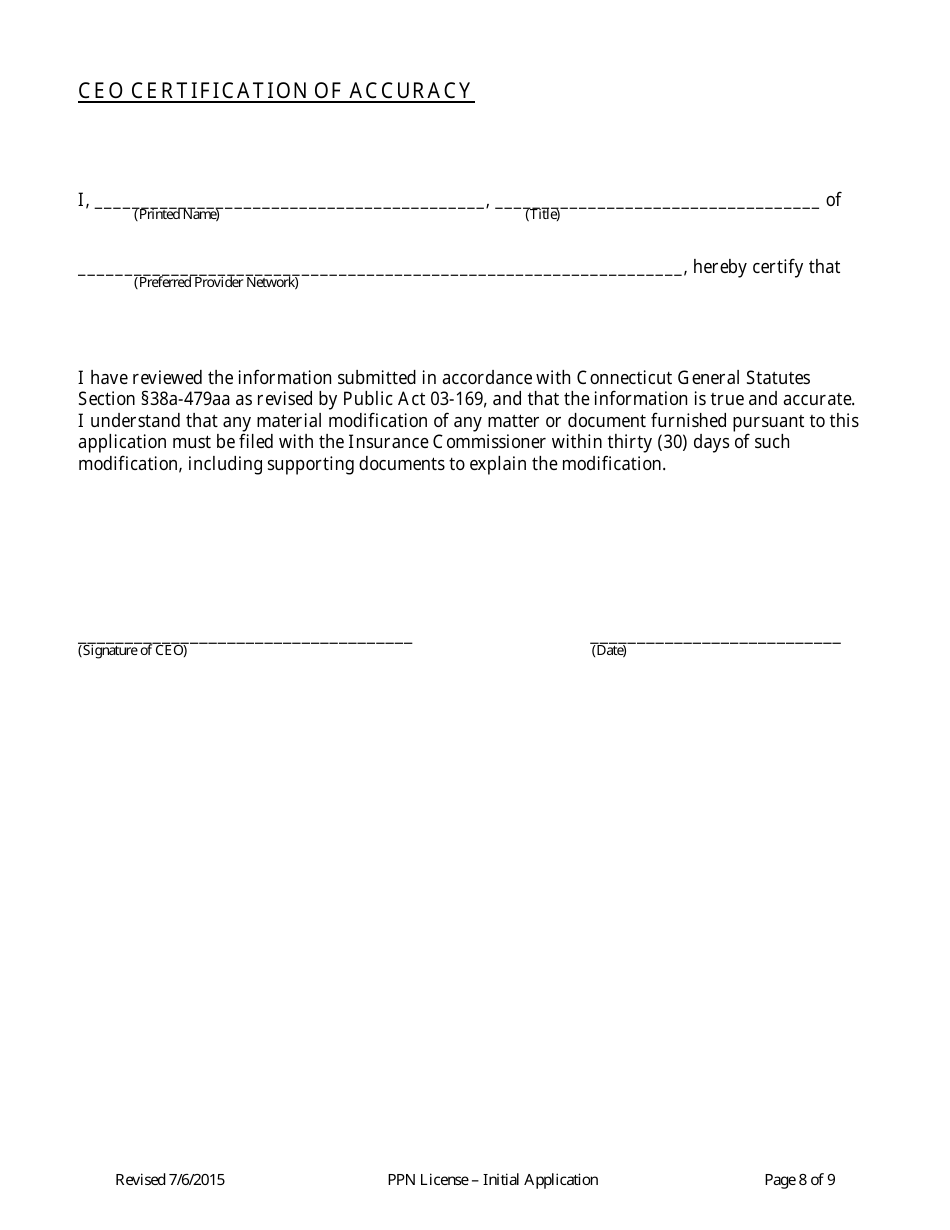 Preferred Provider Network (Ppn) License Application Form - Connecticut, Page 8