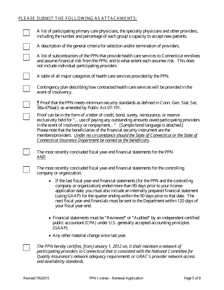 Preferred Provider Network (Ppn) License Renewal Application Form (Renewal) - Connecticut, Page 5