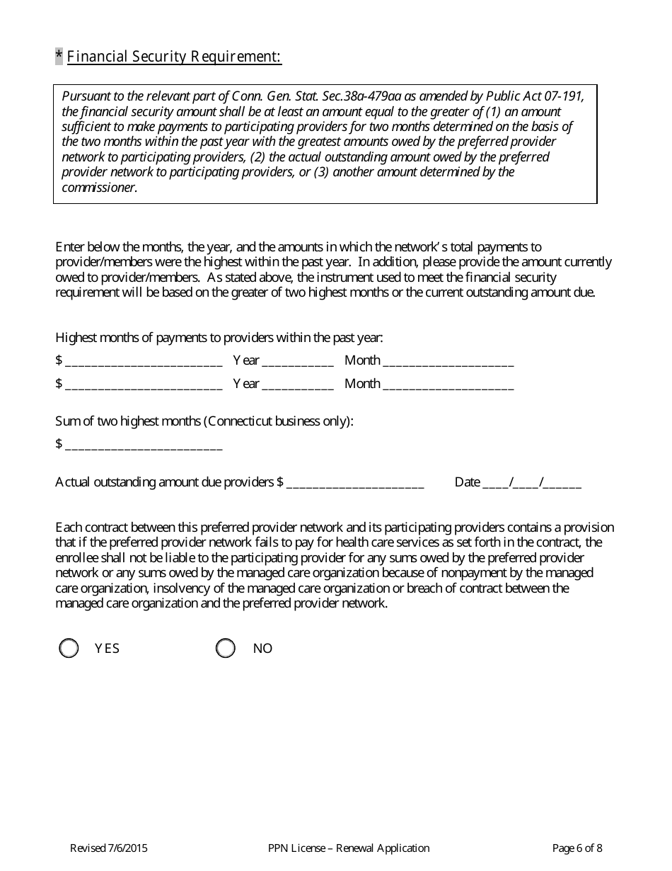 Preferred Provider Network (Ppn) License Renewal Application Form (Renewal) - Connecticut, Page 6
