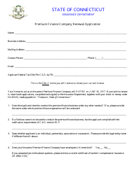 Premium Finance Company Renewal Application Form - Connecticut