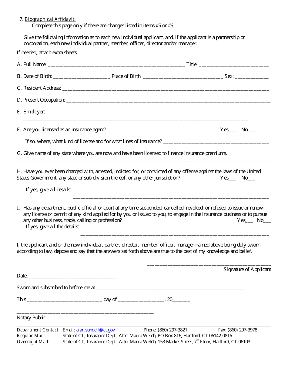 Premium Finance Company Renewal Application Form - Connecticut, Page 3