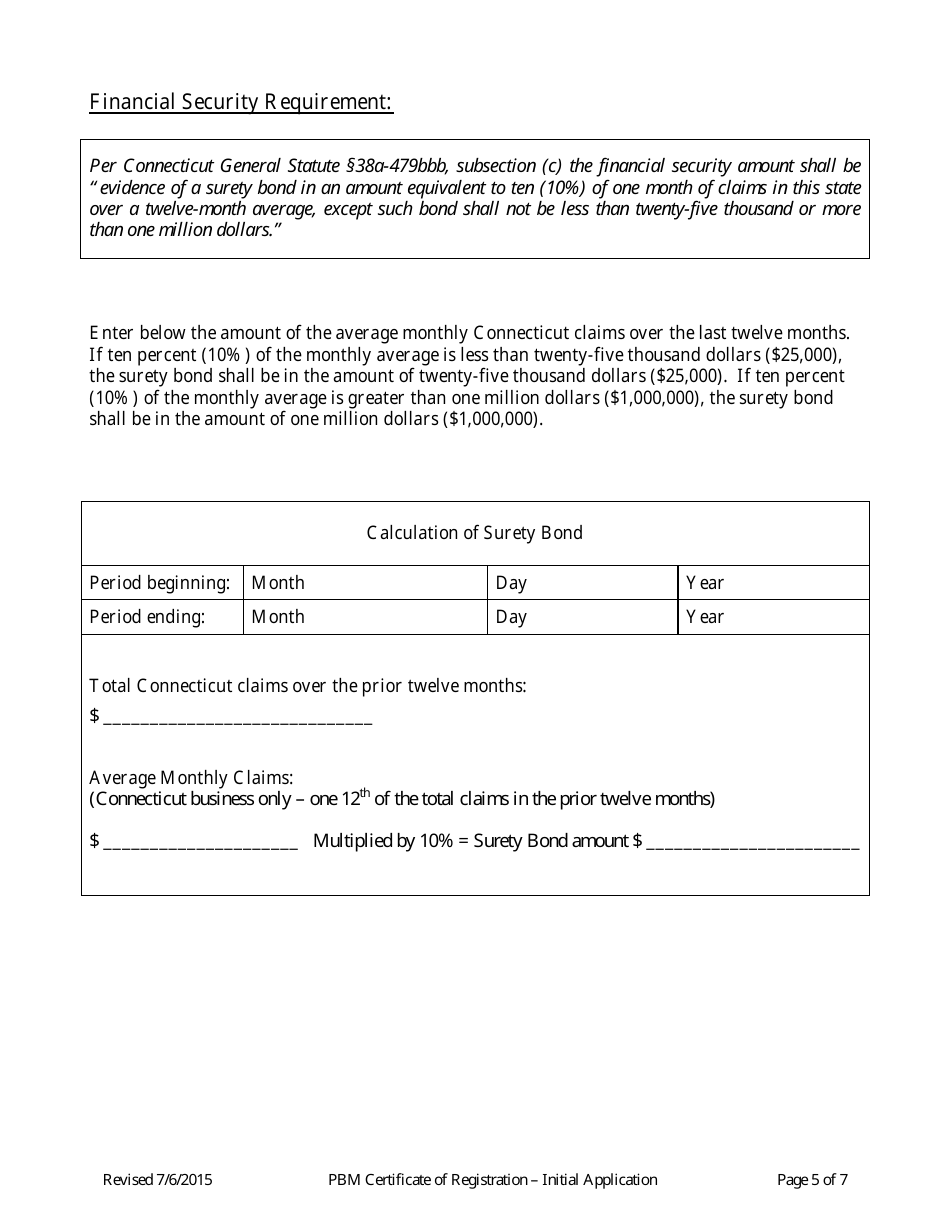 Pharmacy Benefits Manager Certificate of Registration - Initial Application Form - Connecticut, Page 5