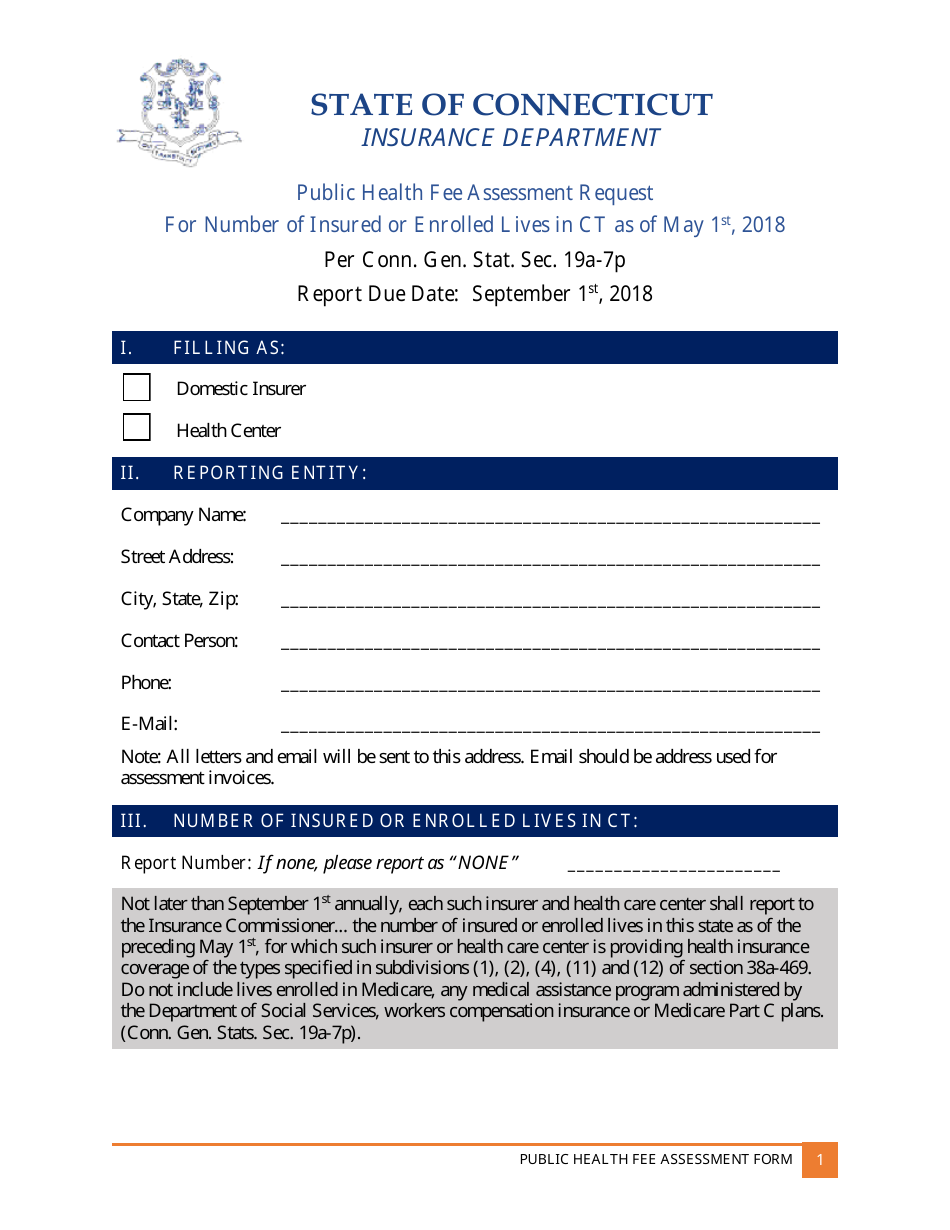Public Health Fee Assessment Request - Connecticut, Page 1