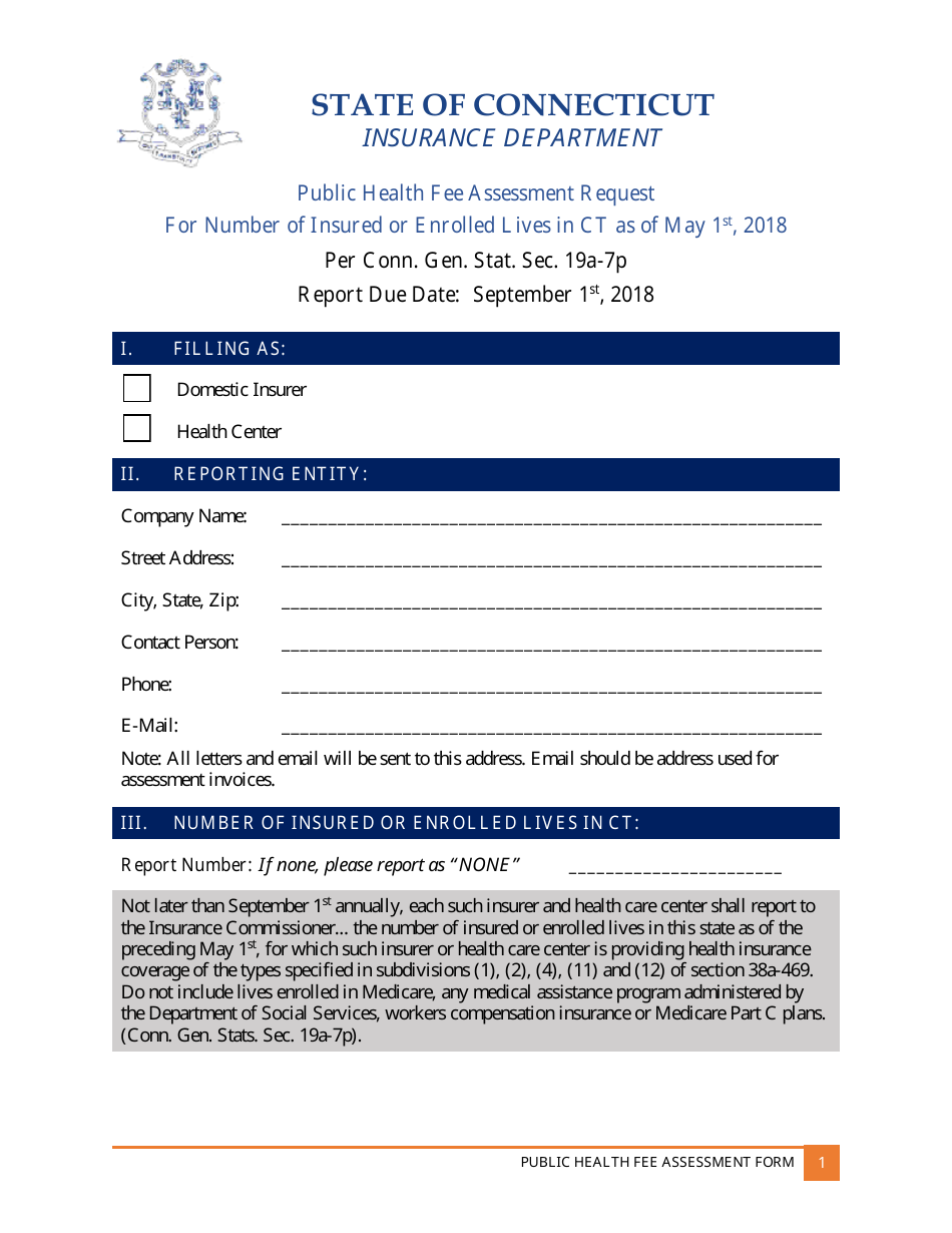 2018 Connecticut Public Health Fee Assessment Request Fill Out Sign Online And Download Pdf 0579