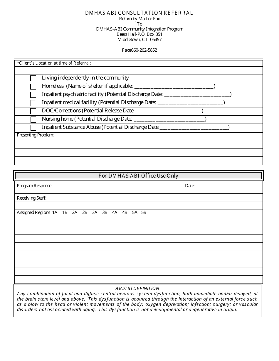 Form 201 Dmhas Abi Consultation Referral Form - Connecticut, Page 3