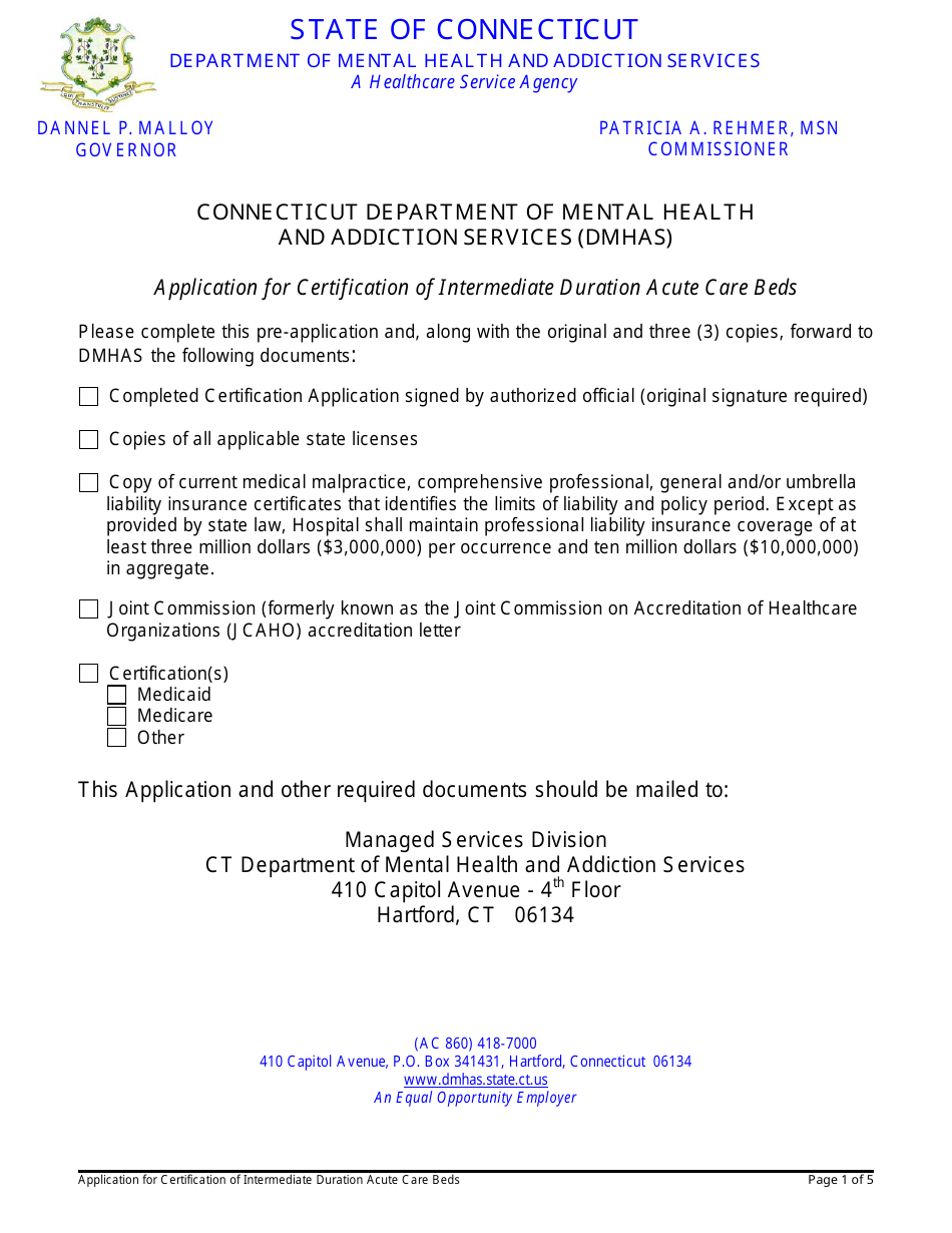 Connecticut Application for Certification of Intermediate Duration Acute Care Beds Fill Out