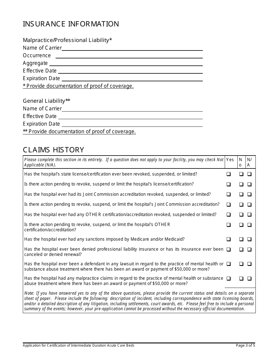 Application for Certification of Intermediate Duration Acute Care Beds - Connecticut, Page 3