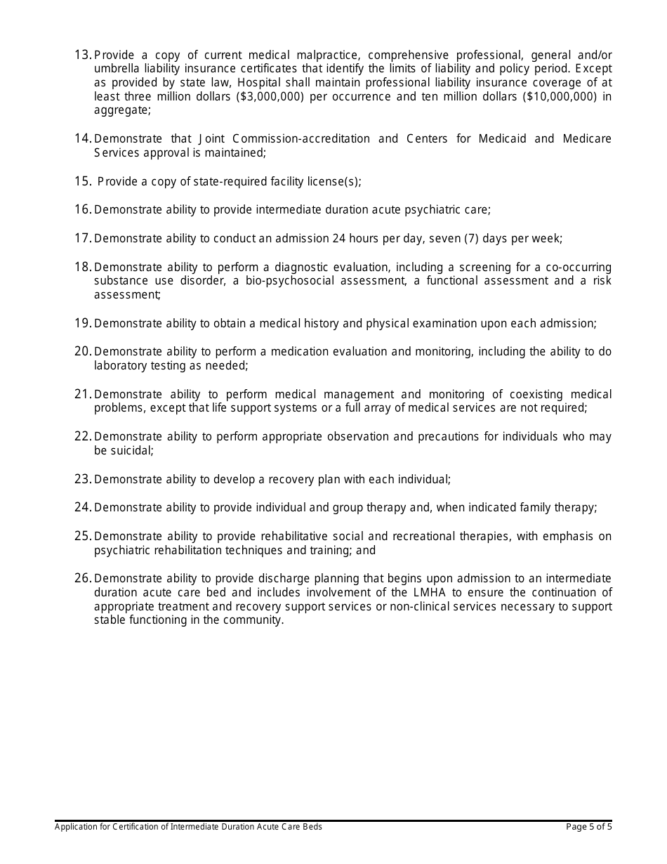 Application for Certification of Intermediate Duration Acute Care Beds - Connecticut, Page 5