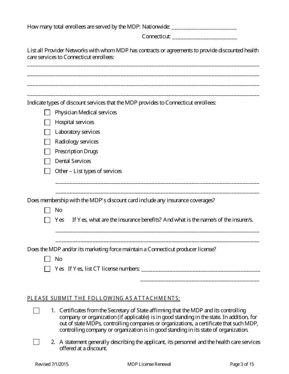 Medical Discount Plant (Mdp) License Renewal Form - Connecticut, Page 3