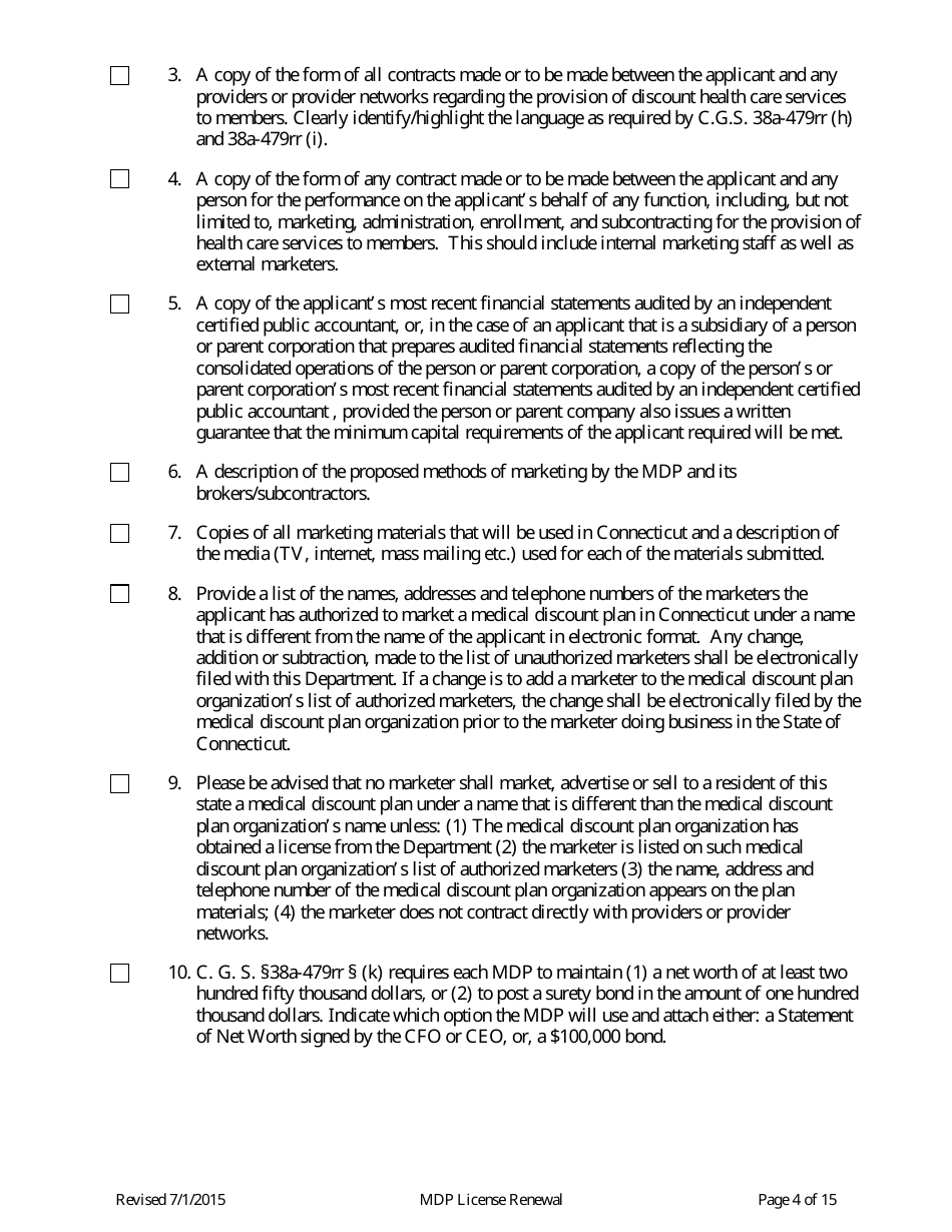 Medical Discount Plant (Mdp) License Renewal Form - Connecticut, Page 4