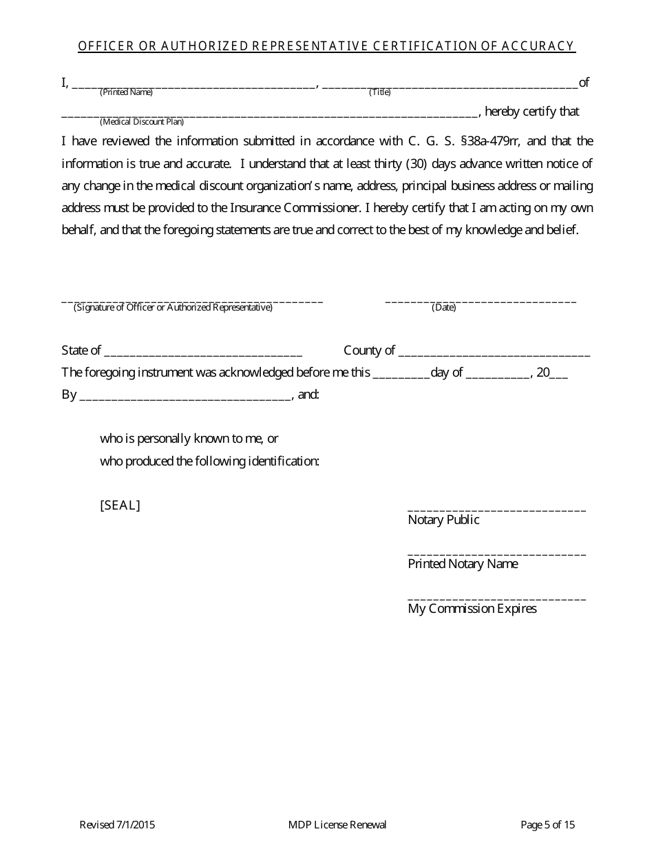 Medical Discount Plant (Mdp) License Renewal Form - Connecticut, Page 5