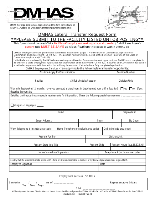 Form CT-HR-12 Dmhas Lateral Transfer Request Form - Connecticut