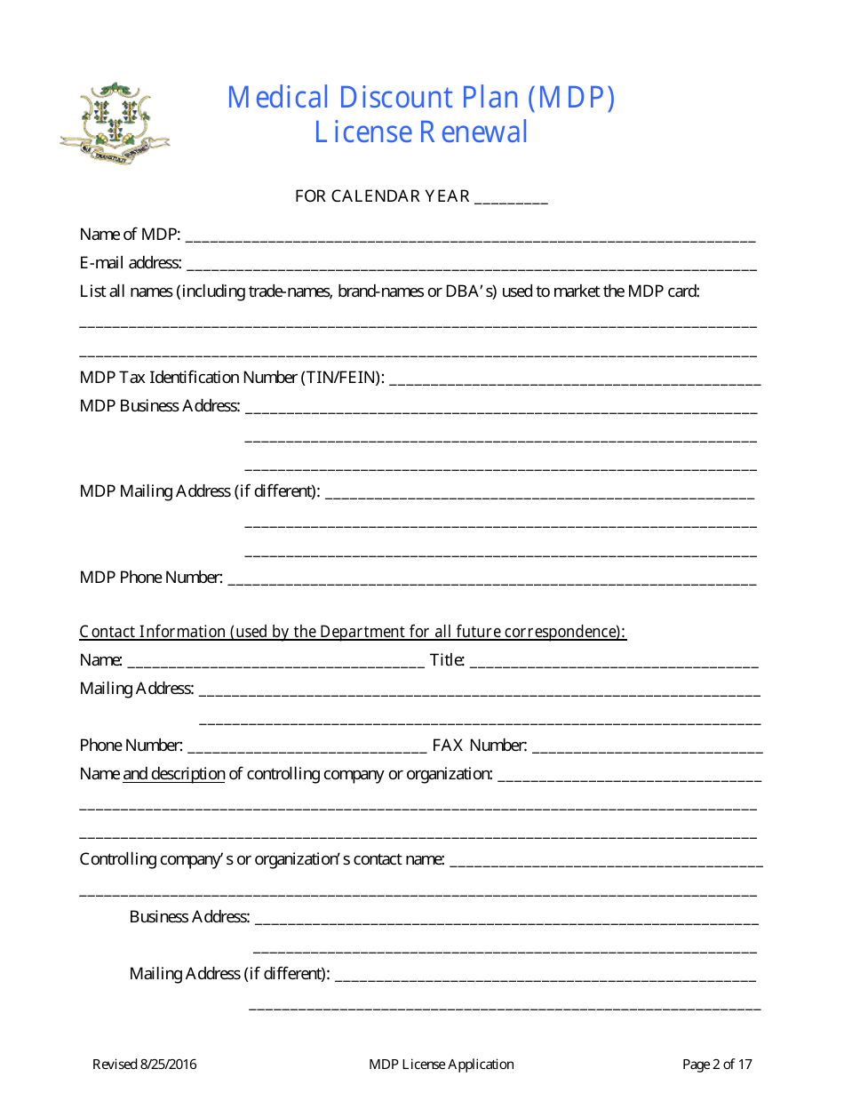 Medical Discount Plan (Mdp) License Renewal Form - Connecticut, Page 2