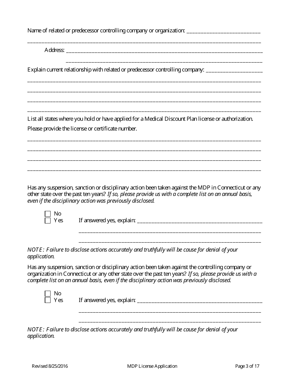 Medical Discount Plan (Mdp) License Renewal Form - Connecticut, Page 3