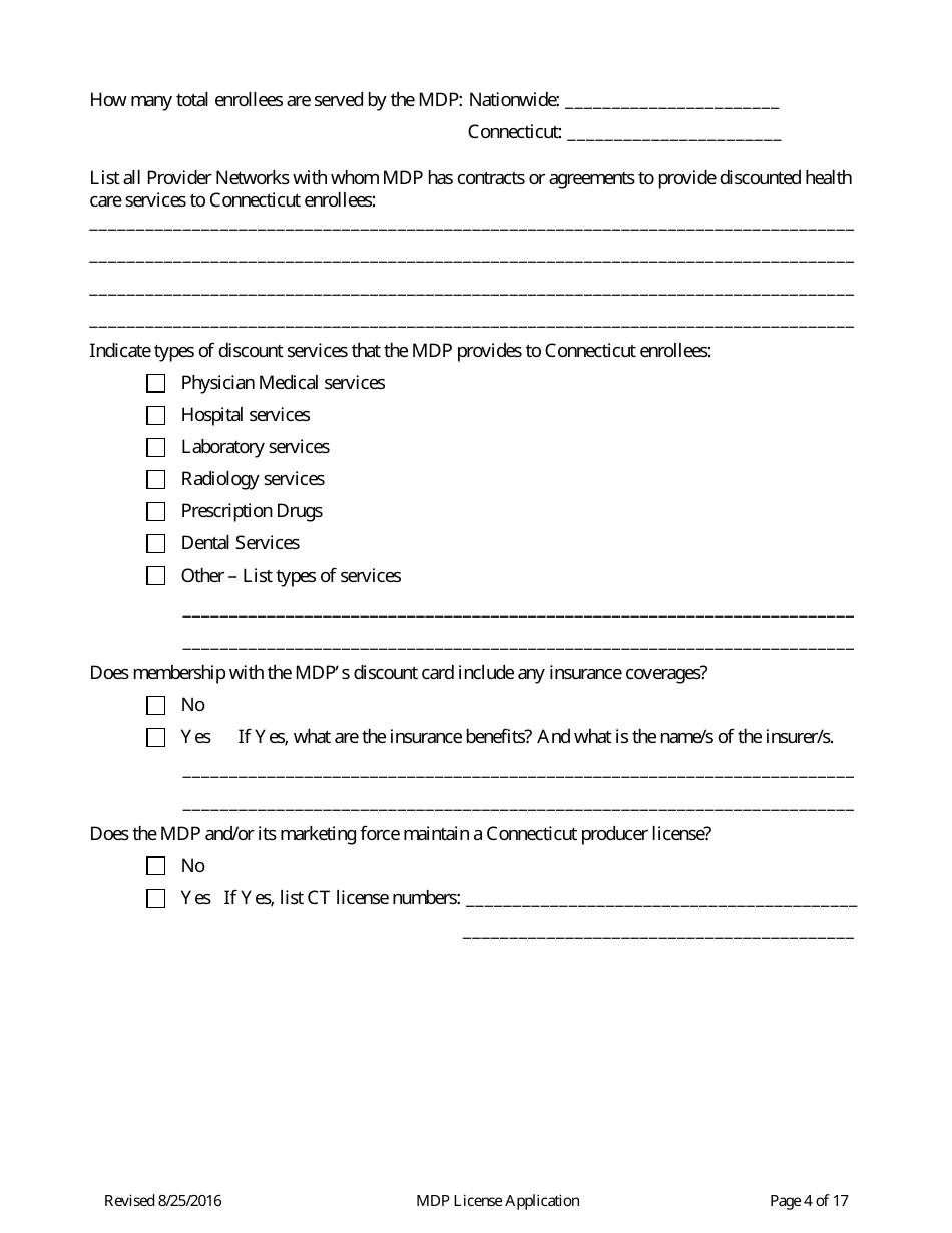 Medical Discount Plan (Mdp) License Renewal Form - Connecticut, Page 4