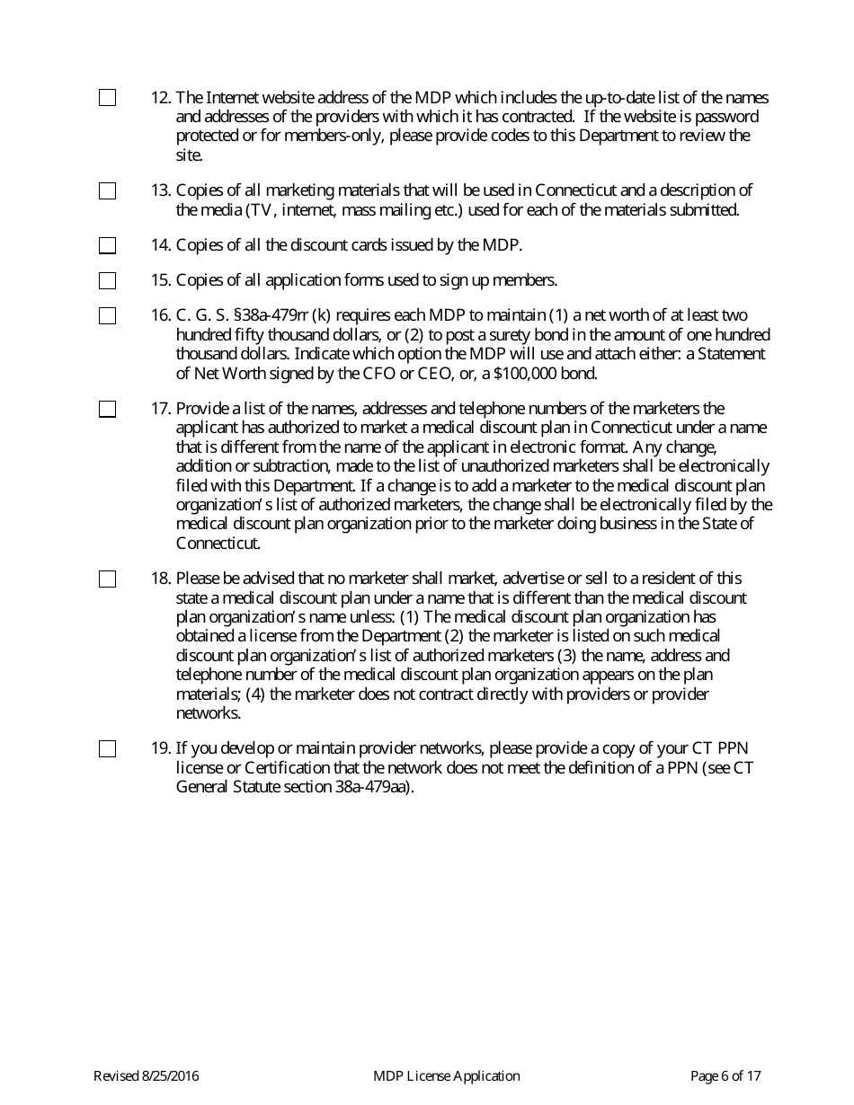 Medical Discount Plan (Mdp) License Renewal Form - Connecticut, Page 6
