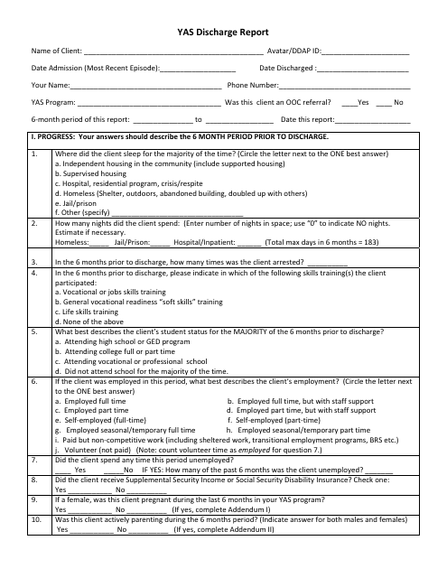 Yas Discharge Report Form - Connecticut Download Pdf