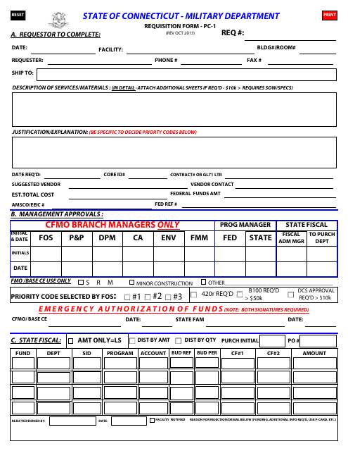 Form PC-1 Requisition Form - Connecticut